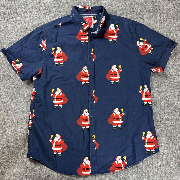 Cactus Man Santa Shirt Men Large Button Up Holiday Ugly Christmas Shirt Funny - Picture 1 of 14